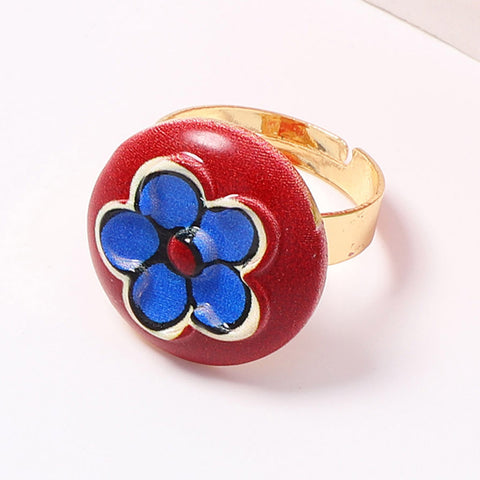 Enamel Flower Heart Flower Ring