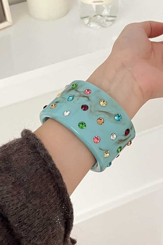 Marbled Rhinestone Wide Cuff Bracelet