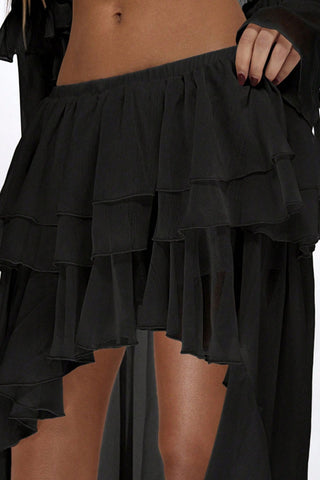 Tiered Ruffle High-Low Midi Skirt