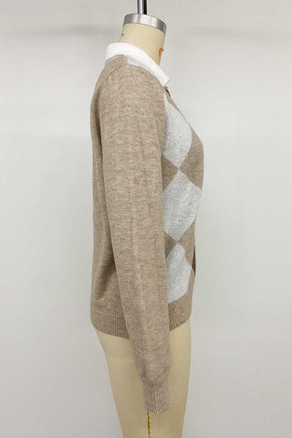 Argyle Knit Polo Collar Sweater