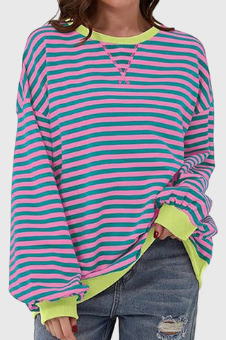 Striped Crew Neck Contrast Trim Top