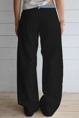 Striped Waistband Wide-Leg Casual Pants