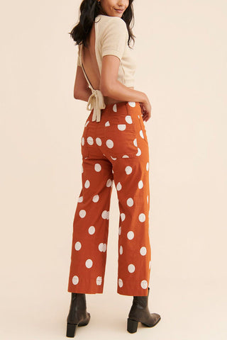 Polka Dot Button High-Waist Straight Jeans