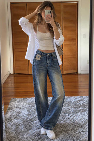High-Waist Faded Barrel Jeans
