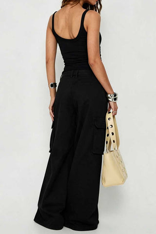 High-Waist Wide-Leg Cargo Casual Pants