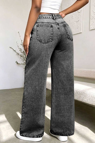 Asymmetric Waist Wide-Leg Baggy Jeans