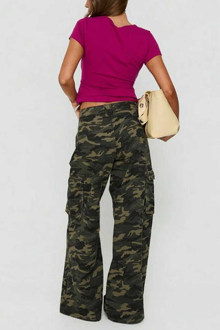 High-Waist Wide-Leg Cargo Casual Pants