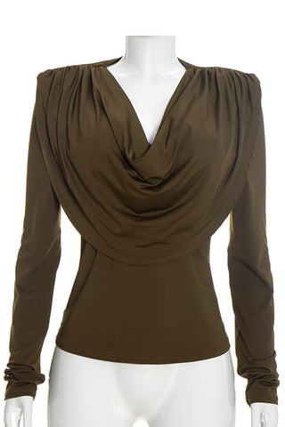 Cowl Neck Long Sleeve Fitted Top