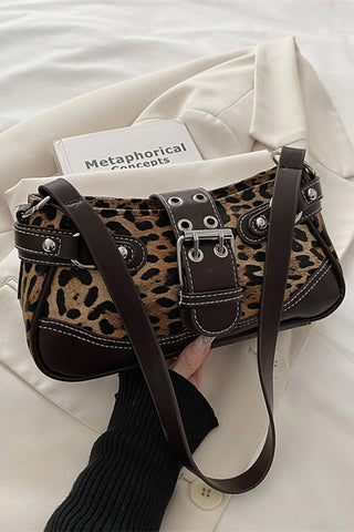 Leopard Print Buckle Strap Shoulder Bag