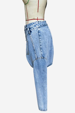 Asymmetric Denim Midi Skirt