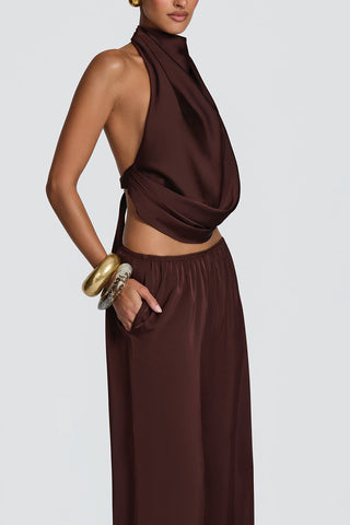 Halter Cowl Neck Crop Top and Pants Set