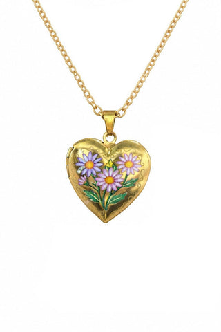 Floral Enamel Heart Locket Necklace