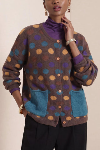 Polka Dot Knit Button-Front Coat