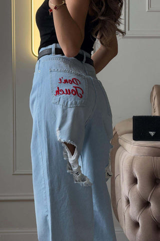 Distressed High-Waist Wide Leg Jeans