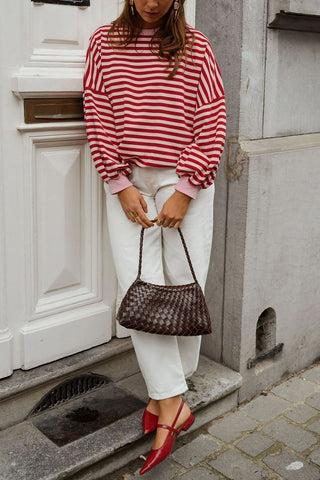 Striped Open Back Long Sleeve Sweater