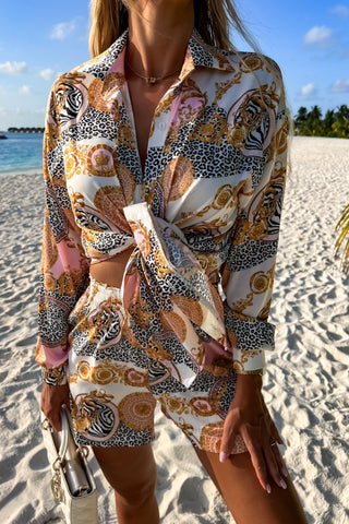 Printed Button-Front Short Set