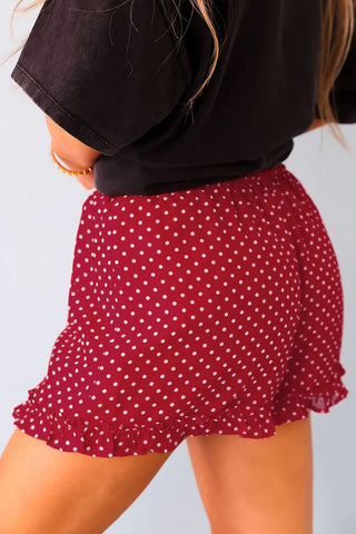 Polka Dot Ruffle Hem Casual Shorts
