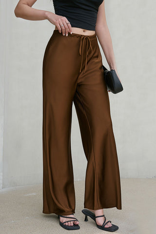 Satin Drawstring Wide-Leg Casual Pants