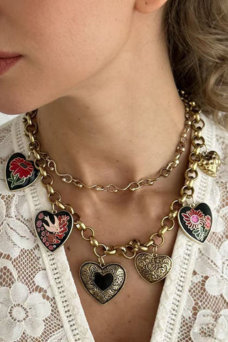 Enamel Heart Charm Layered Necklace