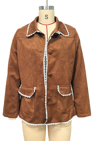 Scalloped Lace Trim Suede Jacket