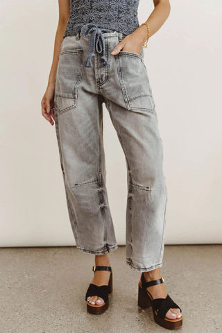 Striped Drawstring Straight Jeans
