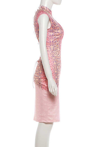 Leopard Print Sleeveless V-Neck Bodycon Dress