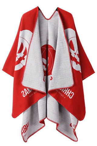 Geometric Print Open Front Knit Poncho