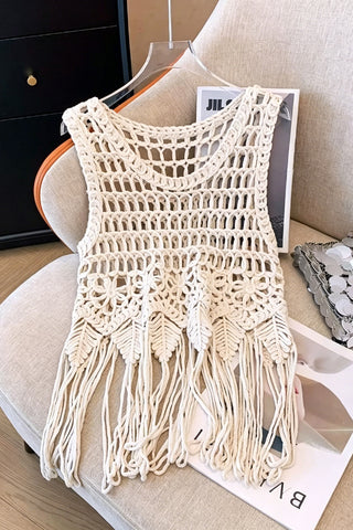 Crochet Fringe Floral Tank Top
