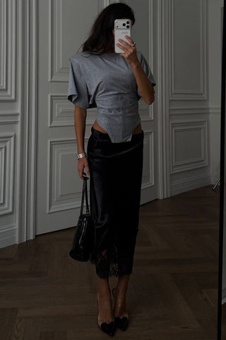 Crew Neck Corset Detail T-Shirt