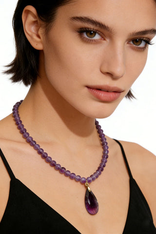 Faceted Teardrop Pendant Beaded Necklace