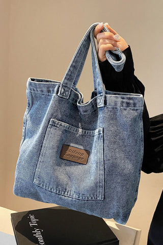 Faded Wash Tote Bag With Front Patch Pocket