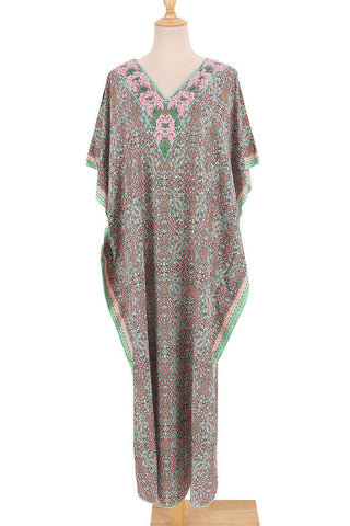 V-Neck Floral Maxi Casual Dress