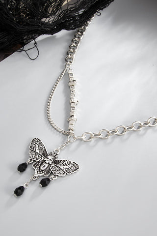Layered Chain Moth Pendant Necklace