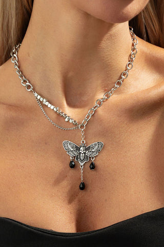 Layered Chain Moth Pendant Necklace