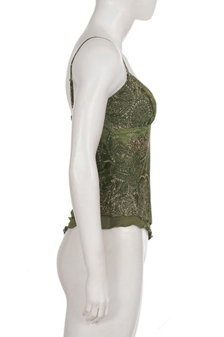 Print V-Neck Asymmetrical Hem Tank