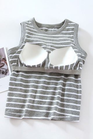 Striped Crew Neck Built-In Bra Tank