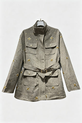 Embellished Utility Belted Jacket