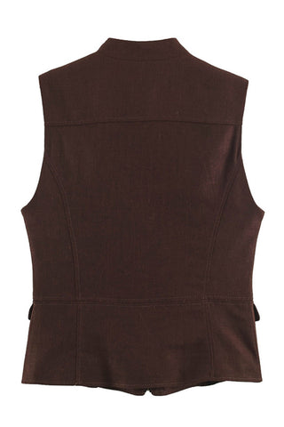 Military Button Zip Front Sleeveless Tank