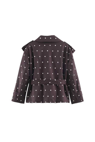 Plaid Polka Dot Belted Trench Jacket
