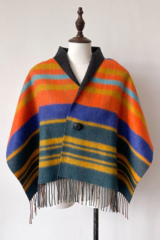 Plaid Fringed Wrap Poncho Scarf