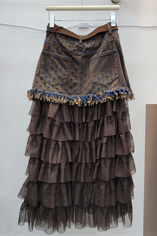 Polka Dot Tiered Ruffle Midi Skirt