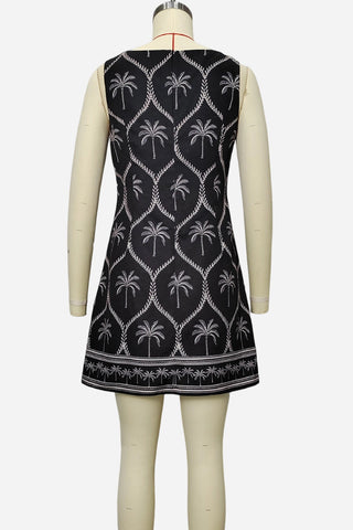 Sleeveless Palm Pattern Casual Dress