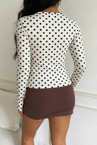 Polka Dot Long Sleeve Bodycon Top