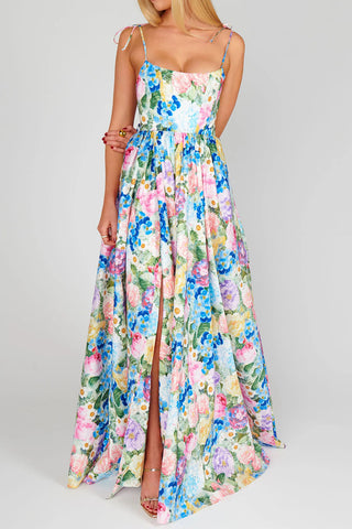 Floral Halter Tie-Back Maxi Dress