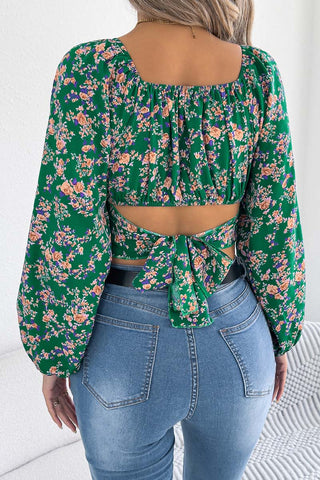 Floral Puff Sleeve Crop Top