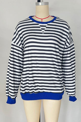 Striped Crew Neck Contrast Trim Top
