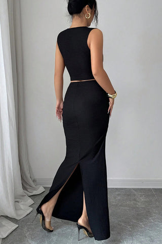 Cut-Out Skirt Set with Gold Accents