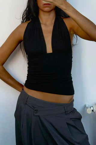 Tie-Back Halter Plaid Tank