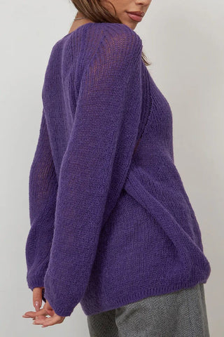 Sheer V-Neck Loose Knit Sweater