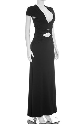 Cutout Deep V Cap Sleeve Maxi Dress